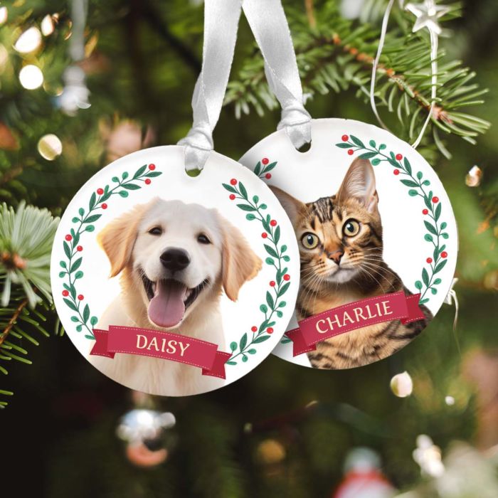 Personalised Pet Tree Decorations with Wreath
