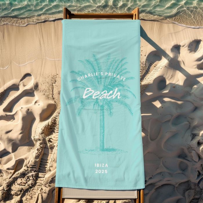 Personalised Towel with Palm Tree Design and Text