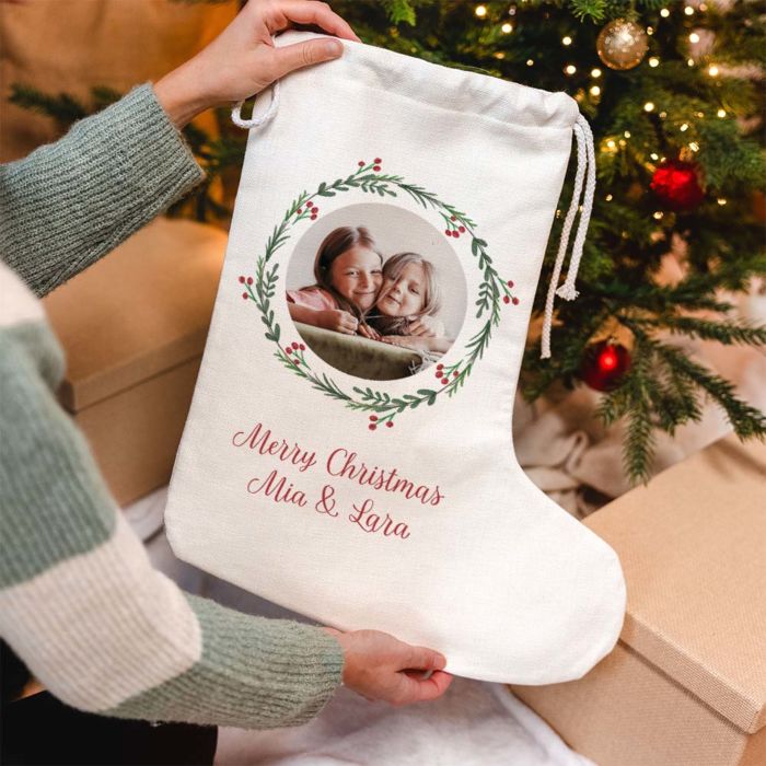 Personalised Christmas Stocking with Photo and Text